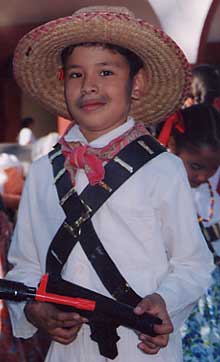[Young boy dressed as peasant soldier in the Mexican Revolution, Alamos, Sonora, Mexico: 12k]